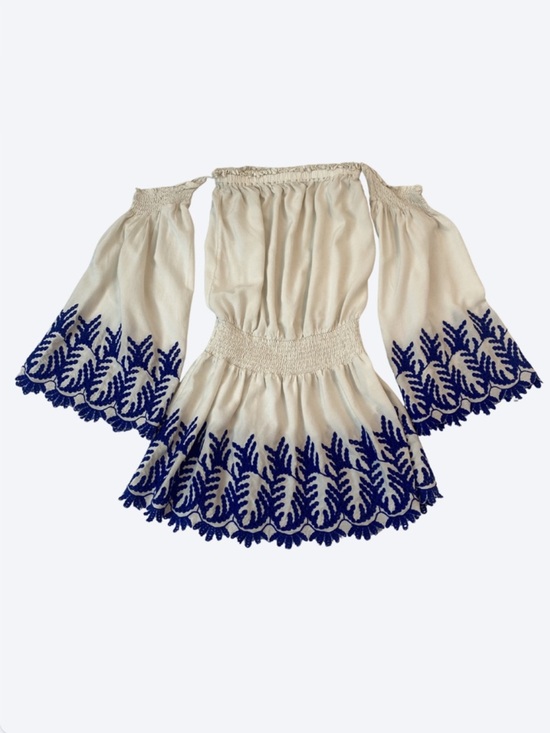 Ramy Brook Dresses & Skirts - Ramy Brook Zena Embroidered Off Shoulder Mini Dress Blue and White Size XS